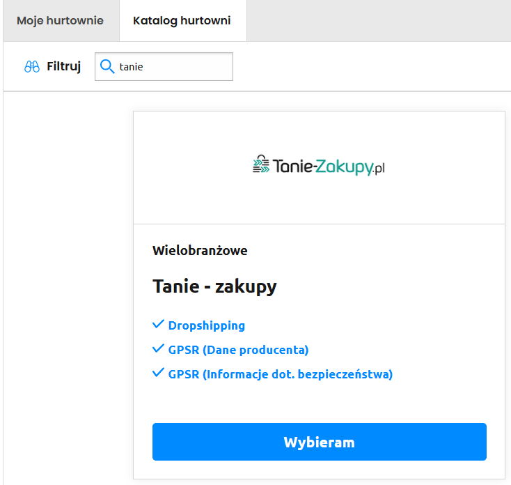 Integracja Tanie-Zakupy i Sky-Shop - lista integracji
