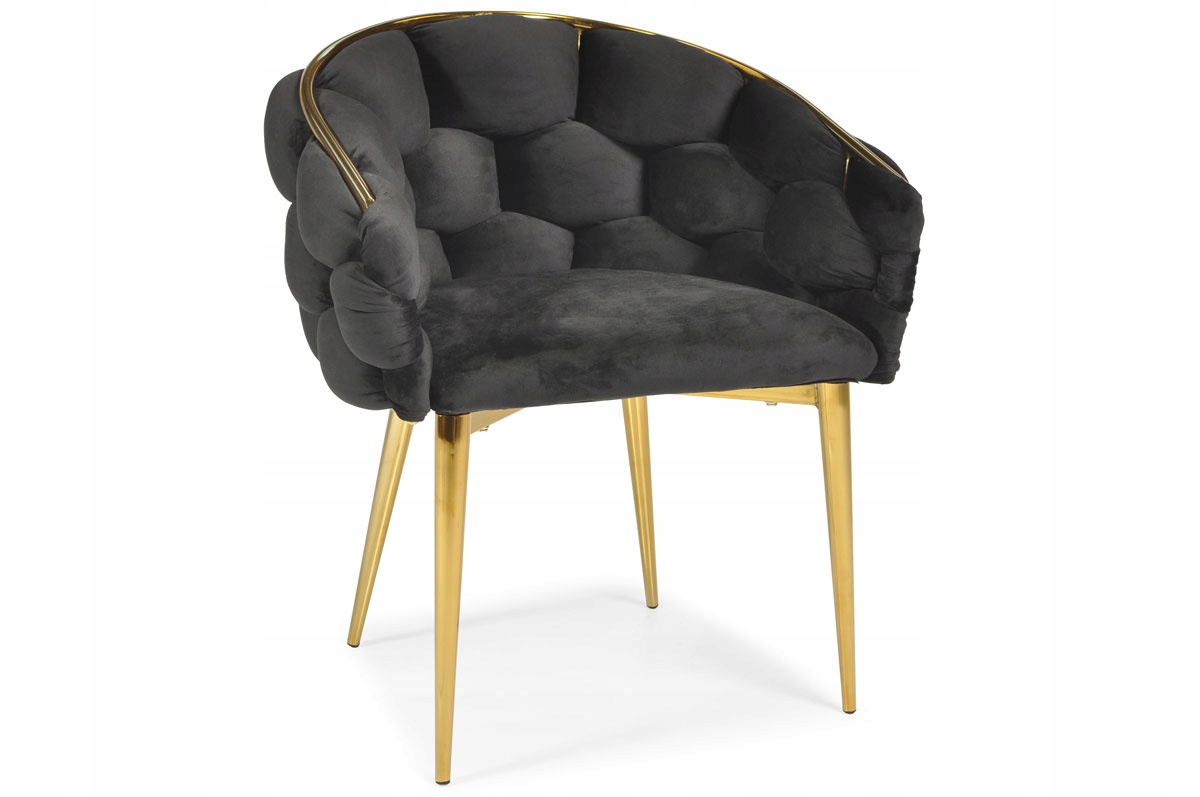 Ballon Samt Stuhl, Schwarz – Gold Glamour Beine, Schalensitz-Stil, für Esszimmer/Wohnzimmer, 70 × 60 × 81 cm