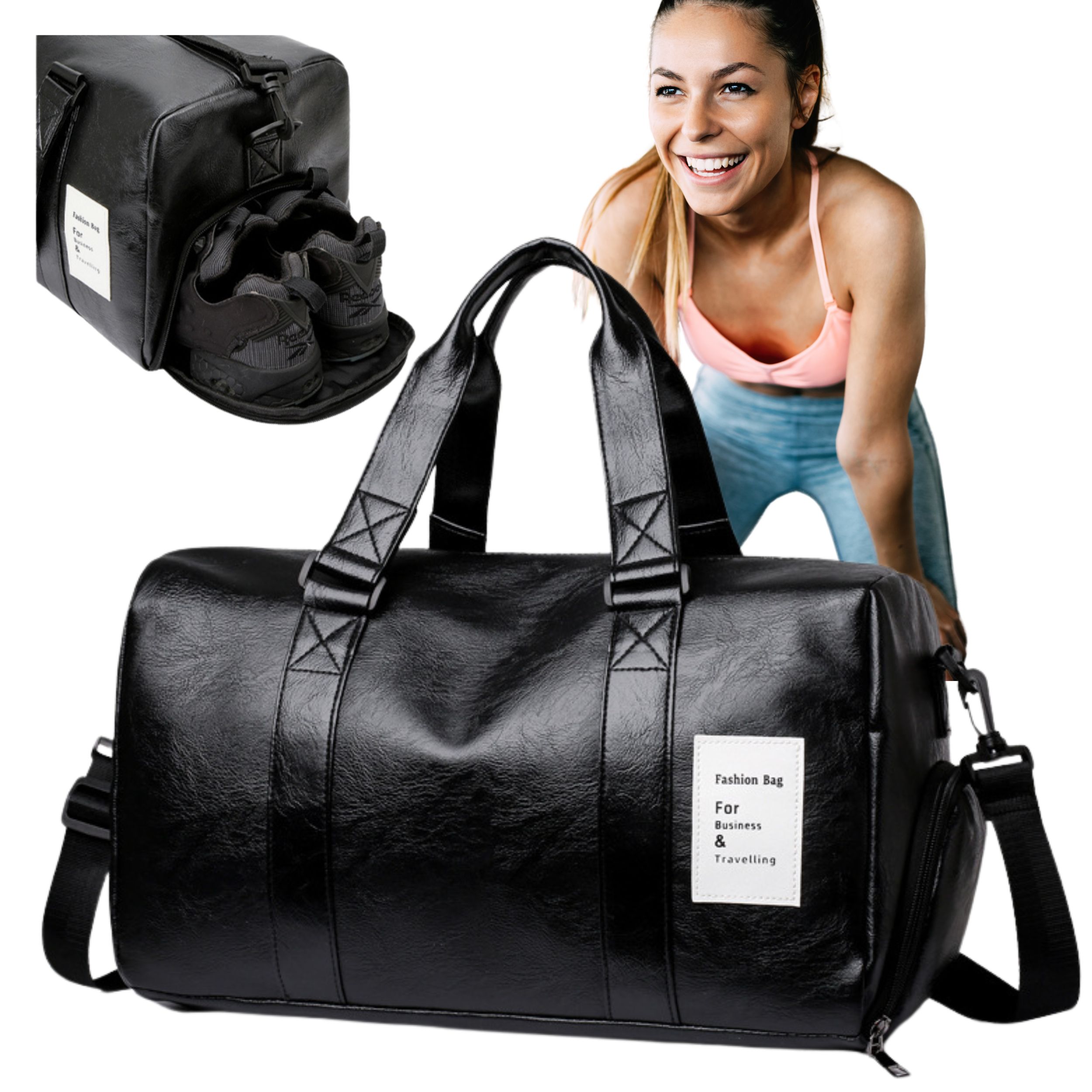 Leder-Reisetasche - schwarz