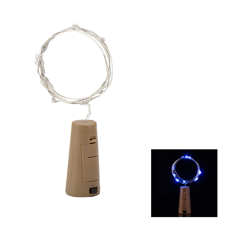 LED-Lichterkette mit blauem Licht und Korken
