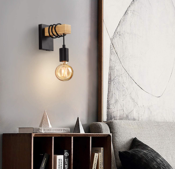 Loft-Wandleuchte - schwarz - Holz