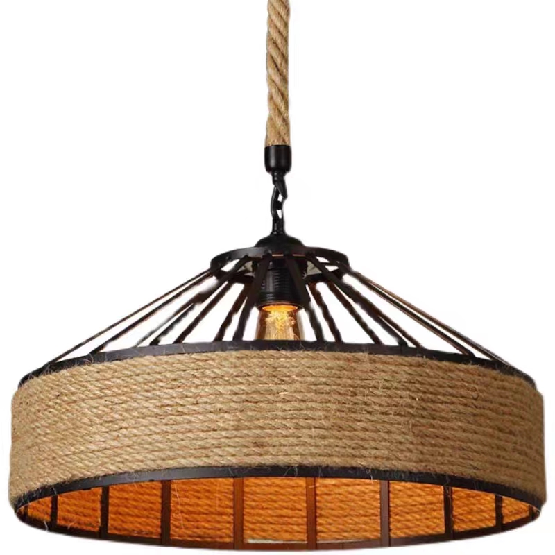 Deckenlampe mit Hanfseil auf Original Juteseil - Durchmesser 50 cm
