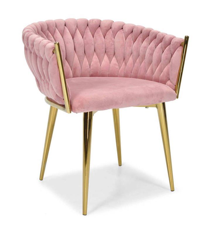 Samtstuhl Pink GLAMOUR – Goldene Beine Geflochten Modern