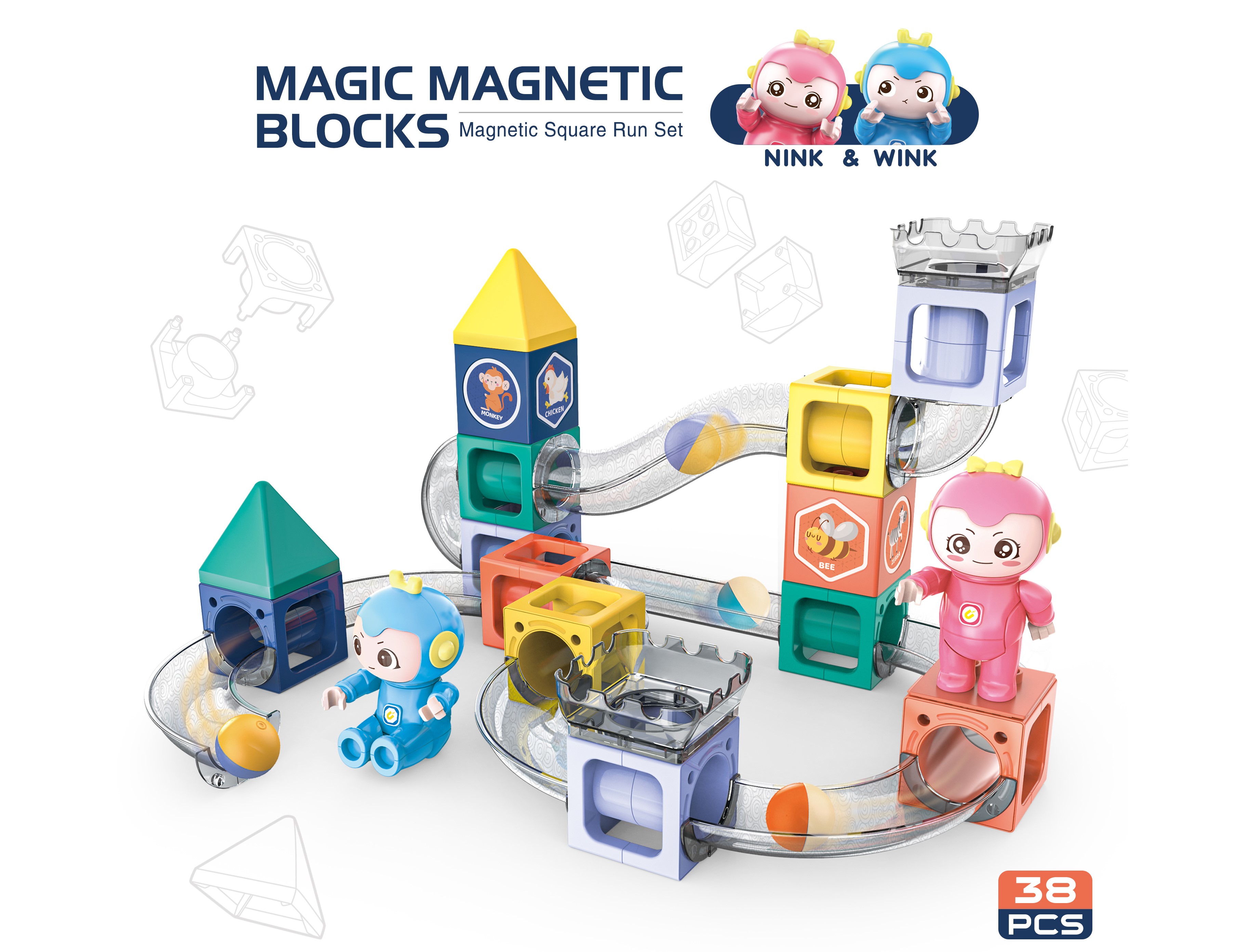 Magnetische Bausteine - Schienen - Set mit 38 Teilen
