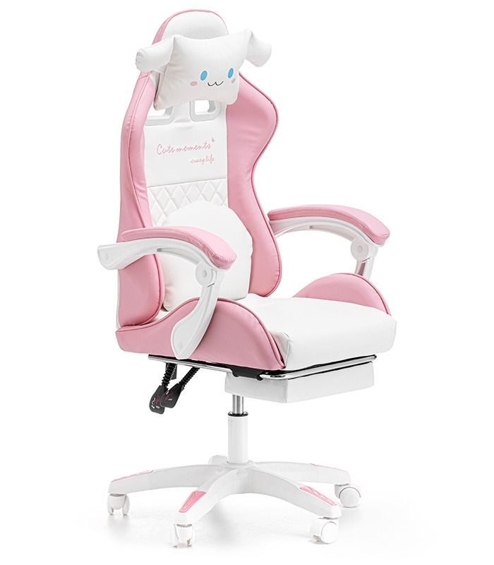 Kinder-Gaming-Stuhl mit ausziehbarer Fußstütze & Massagefunktion - pink