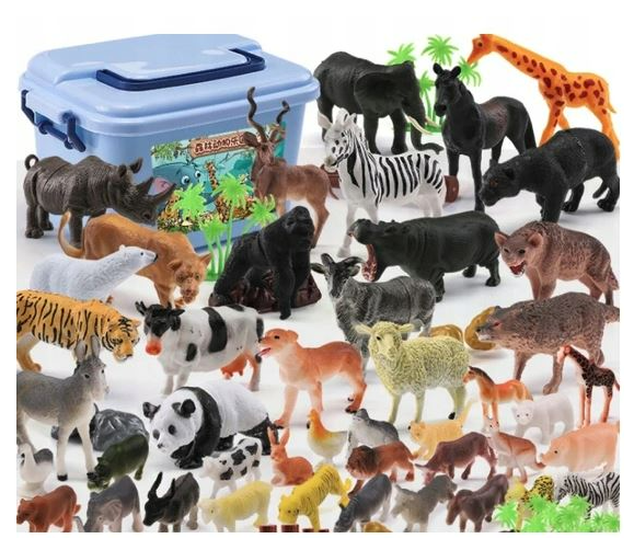 Safari-Tierfiguren-Set 58 Elemente mit praktischem Behälter