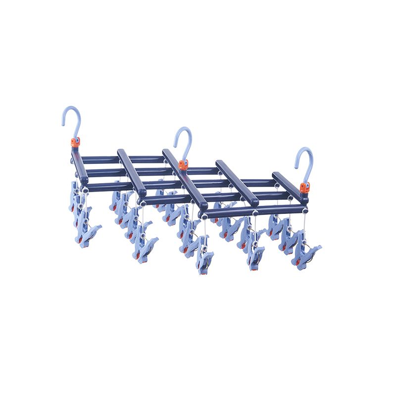 Practical Folding Clothes Hanger with Clips, 19 Clips, Darkblue