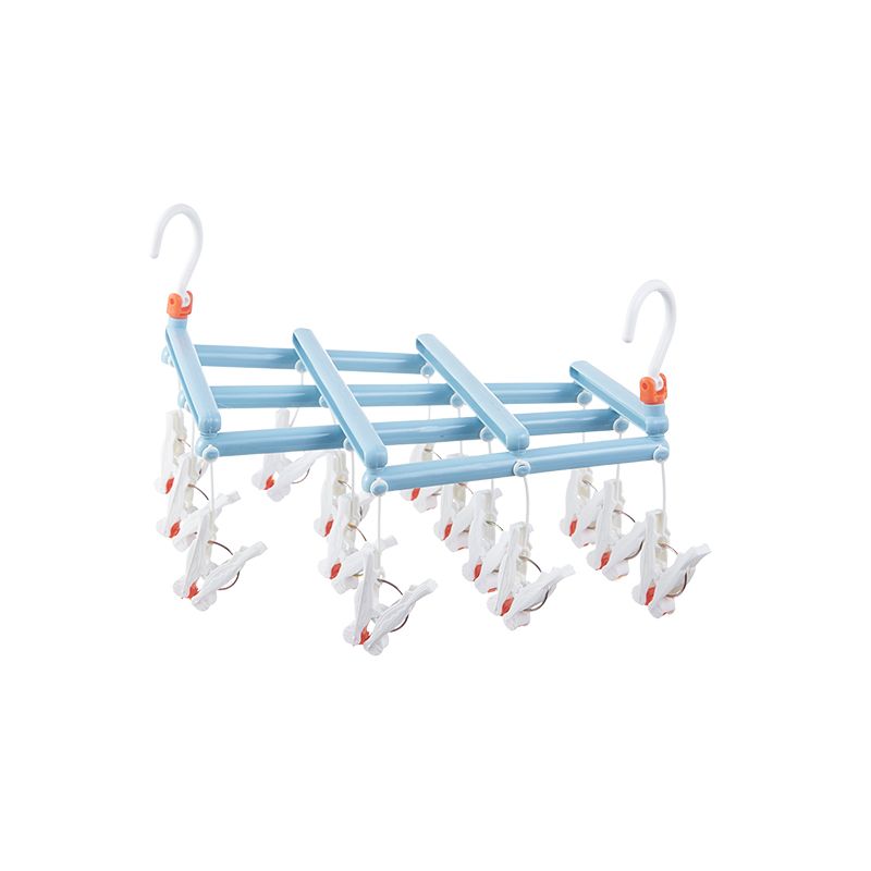 Practical Folding Clothes Hanger with Clips, 14 Clips, Light Blue