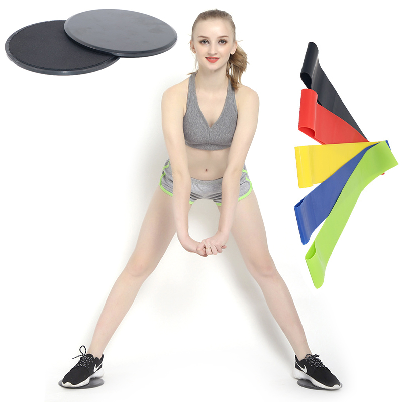 Gleitdiscs + 5 Stück Trainingsbänder - schwarz