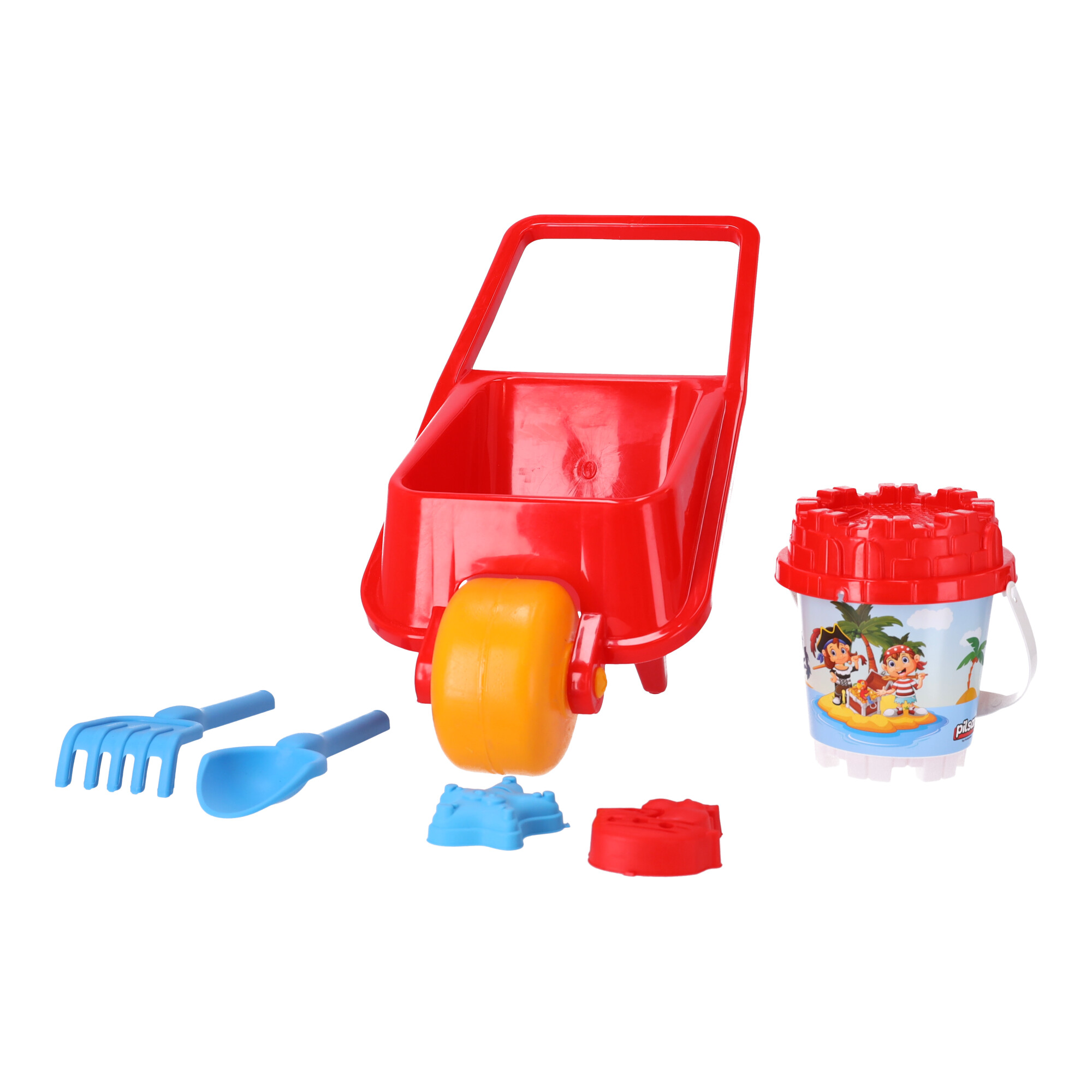 Schubkarre mit Sandkastenzubehör 5-teilig - rot, Pilsan