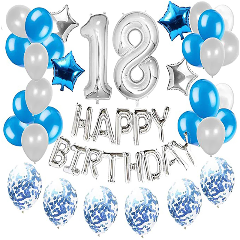Ein Set Luftballons zum 18. Geburtstag - silber - blau