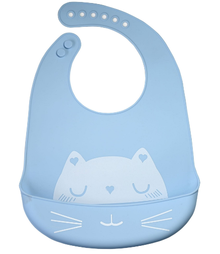 Silikon-Lätzchen mit Tasche für Kinder - blau, Katze