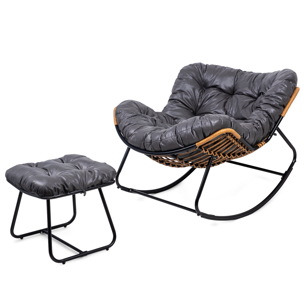 Moderner skandinavischer Schaukelstuhl – Grau Cocoon Design mit Fußstütze