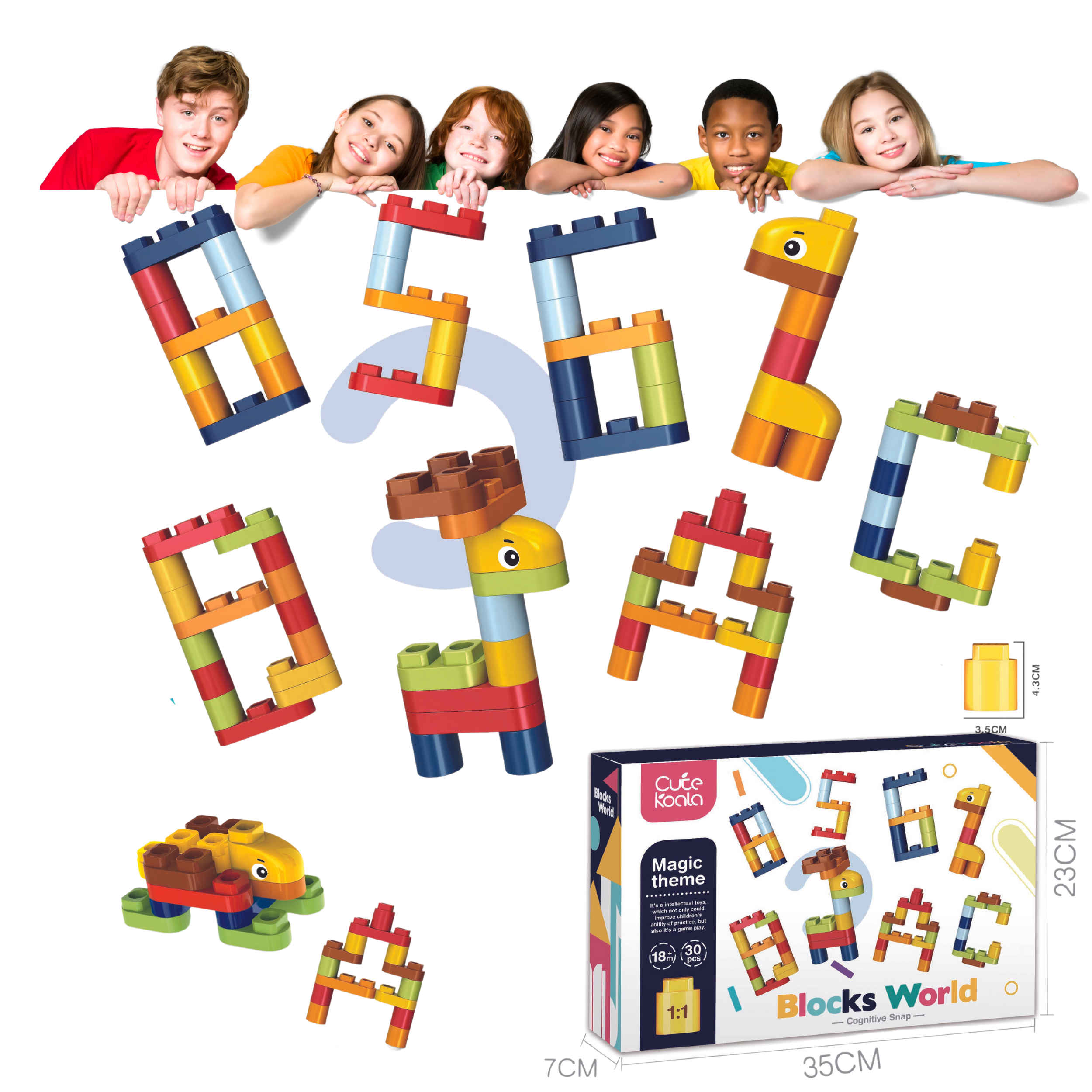 Das Bausteine-Set mit Buchstaben und Zahlen