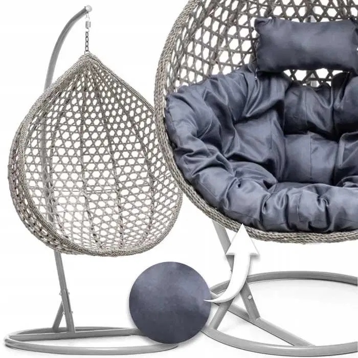 KOMFORTABLER HÄNGENDER GARTEN-COCOON-SESSEL GIARDO XXL – GRAU