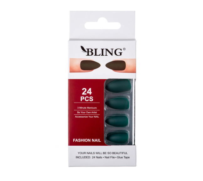 Künstliche Nägel, Tipsy BLING Fashion Nail - Flaschengrün, matt