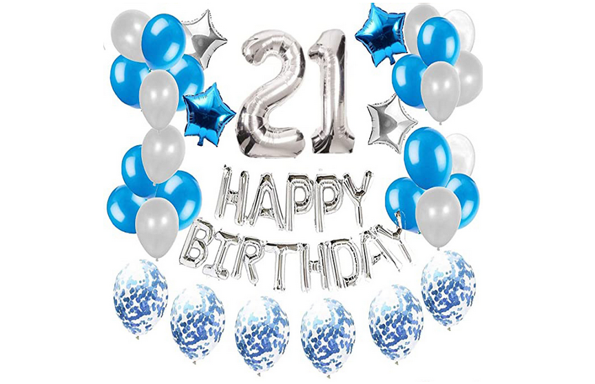 Ballonset zum 21. Geburtstag - Silber - Blau