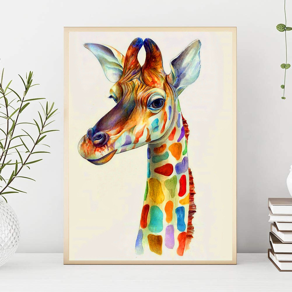 Diamantstickerei / 5D Bild / Diamantmosaik / Diamantmalerei - bunte Giraffe, Größe 40x50 cm