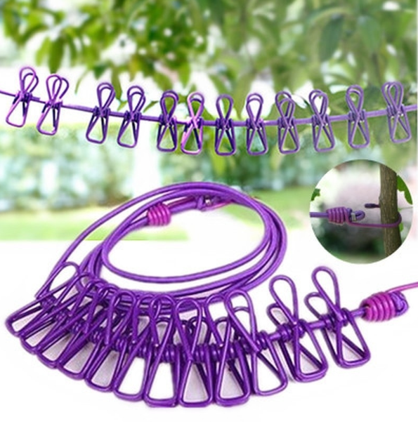 Elastic Rope with Hooks & 12 Clothespins