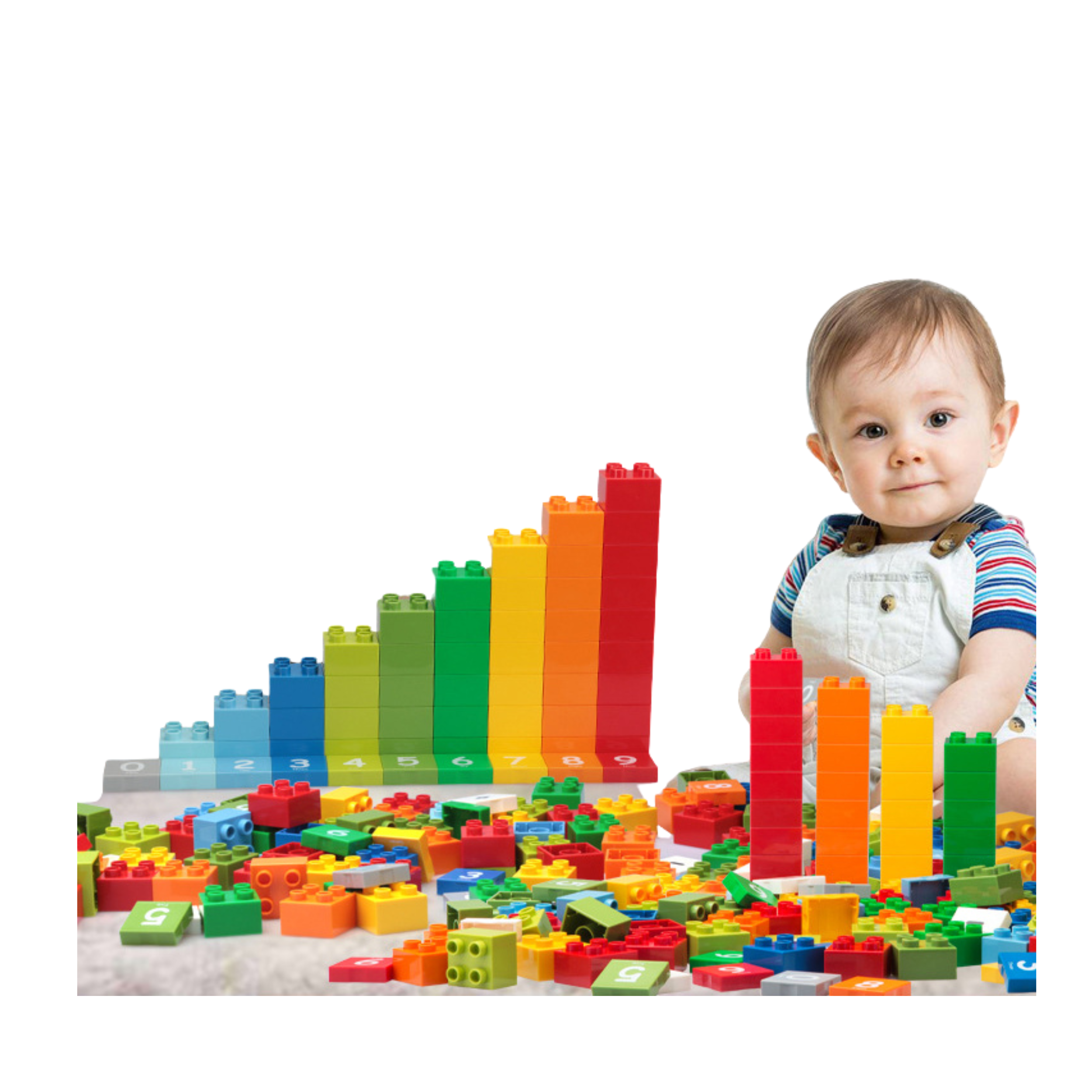 Ein Set aus 56 Bausteinen zum Zählenlernen mit 10 Karten zum Erlernen der Grundlagen des Zählens
