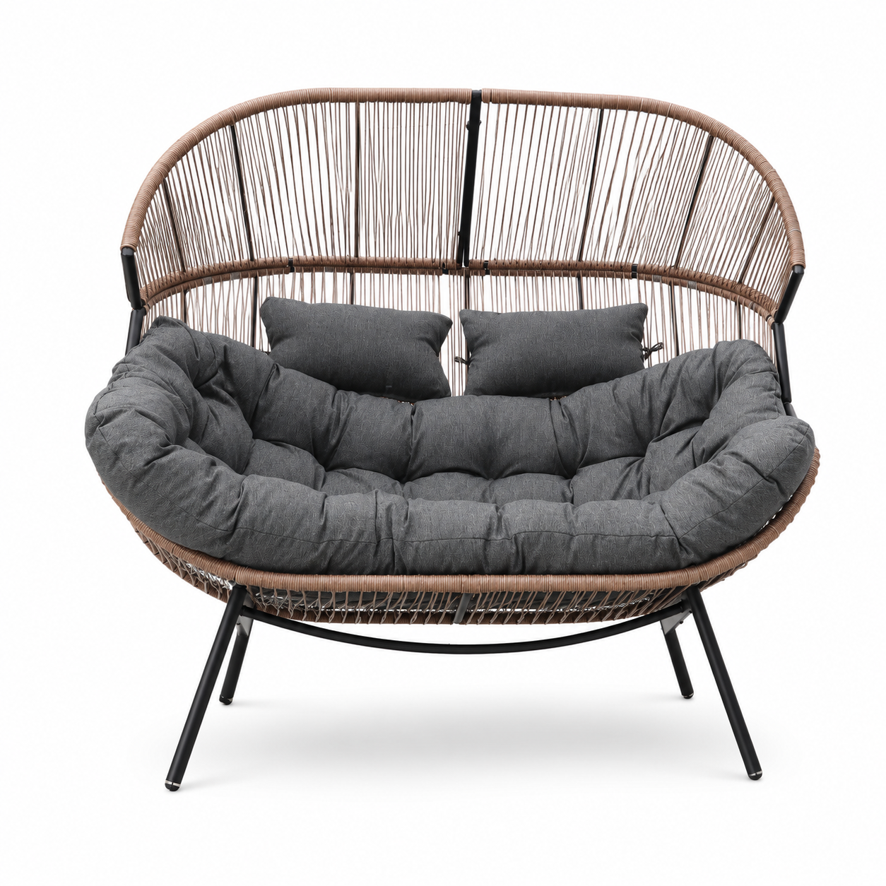 Modernes Gartensofa / Doppel-Cuddle-Cocoon-Stuhl – Naturbraun & Graphit