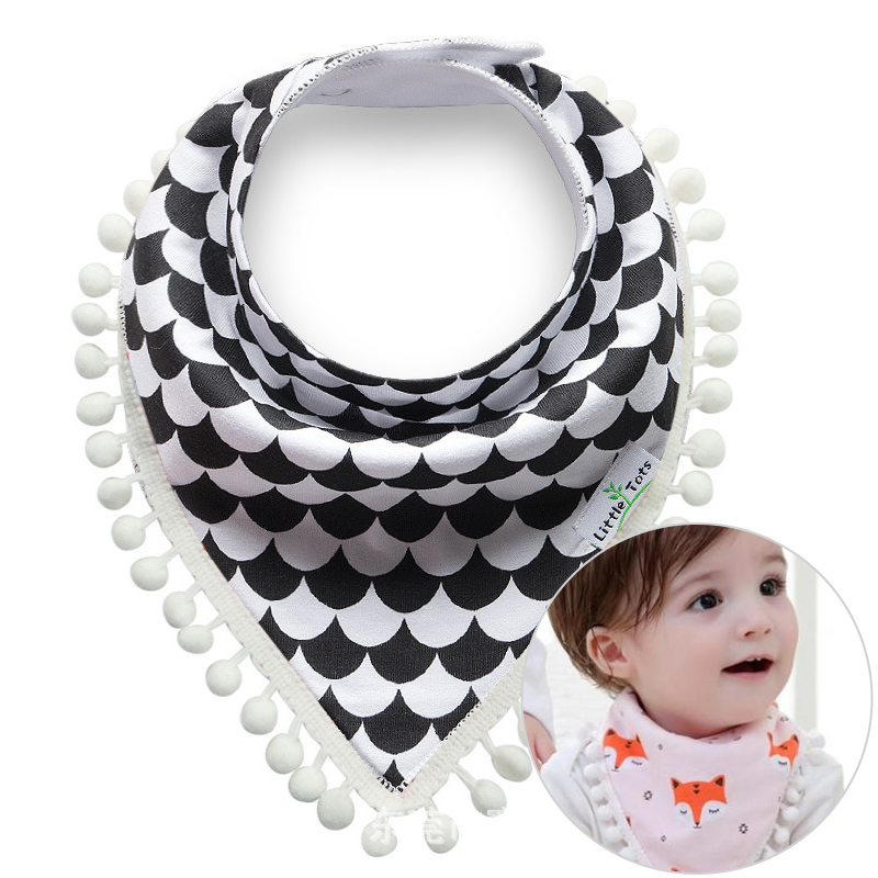 Babytuch mit Bommel - schwarz-weißes Muster