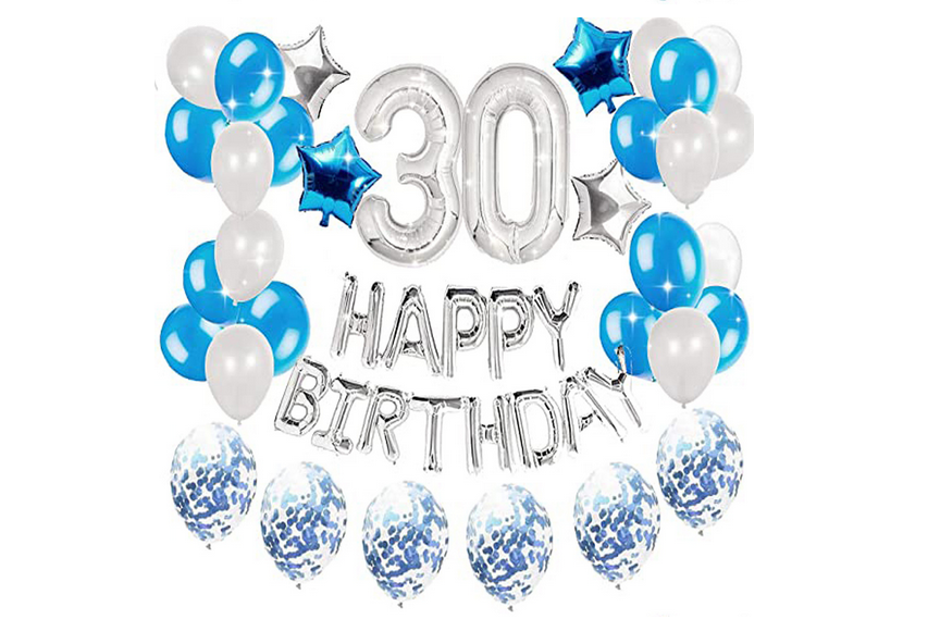 Ein Set Luftballons zum 30. Geburtstag - silber - blau