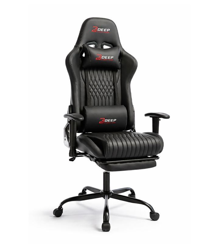 Ergonomischer schwarzer Gaming-Stuhl mit Fußstütze und Höhenverstellung – Gamer-Stuhl für Büro und Zimmer