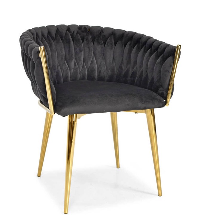 Samtstuhl GLAMOUR – Goldene Beine Modern Schwarz