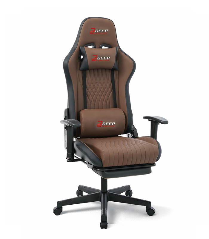 Ergonomischer brauner Gaming-Stuhl mit Fußstütze und Höhenverstellung – Gamer-Stuhl für Büro und Zimmer