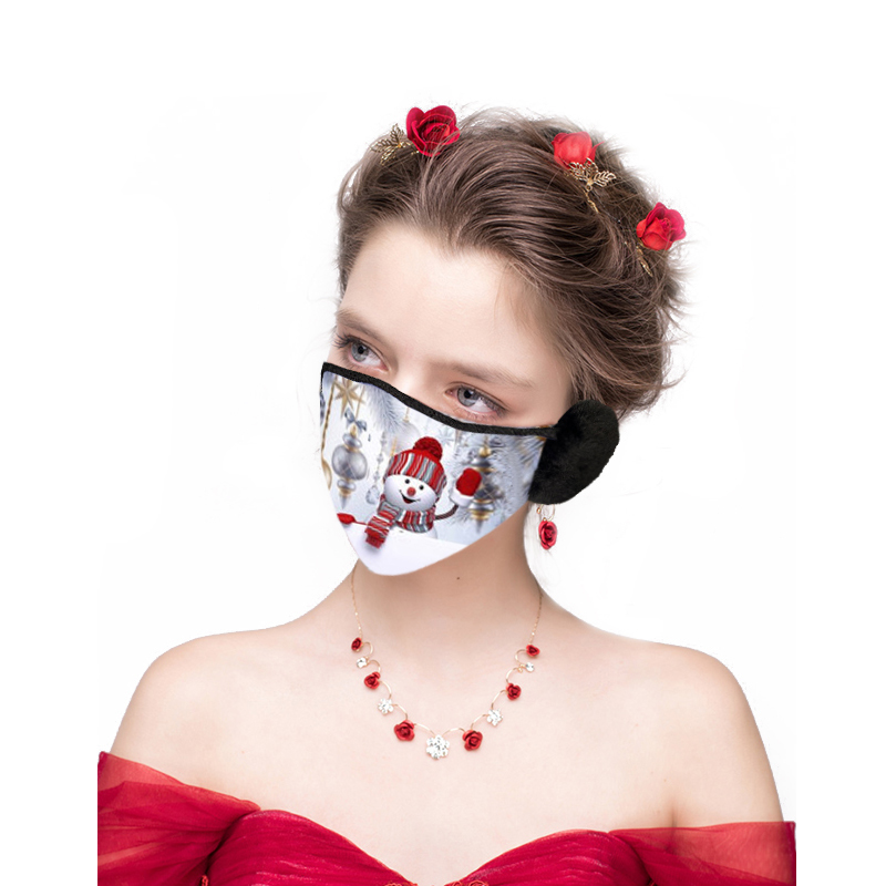 Weihnachtsmaske / Gesichtsmaske mit Ohrenschützern - Schneemann