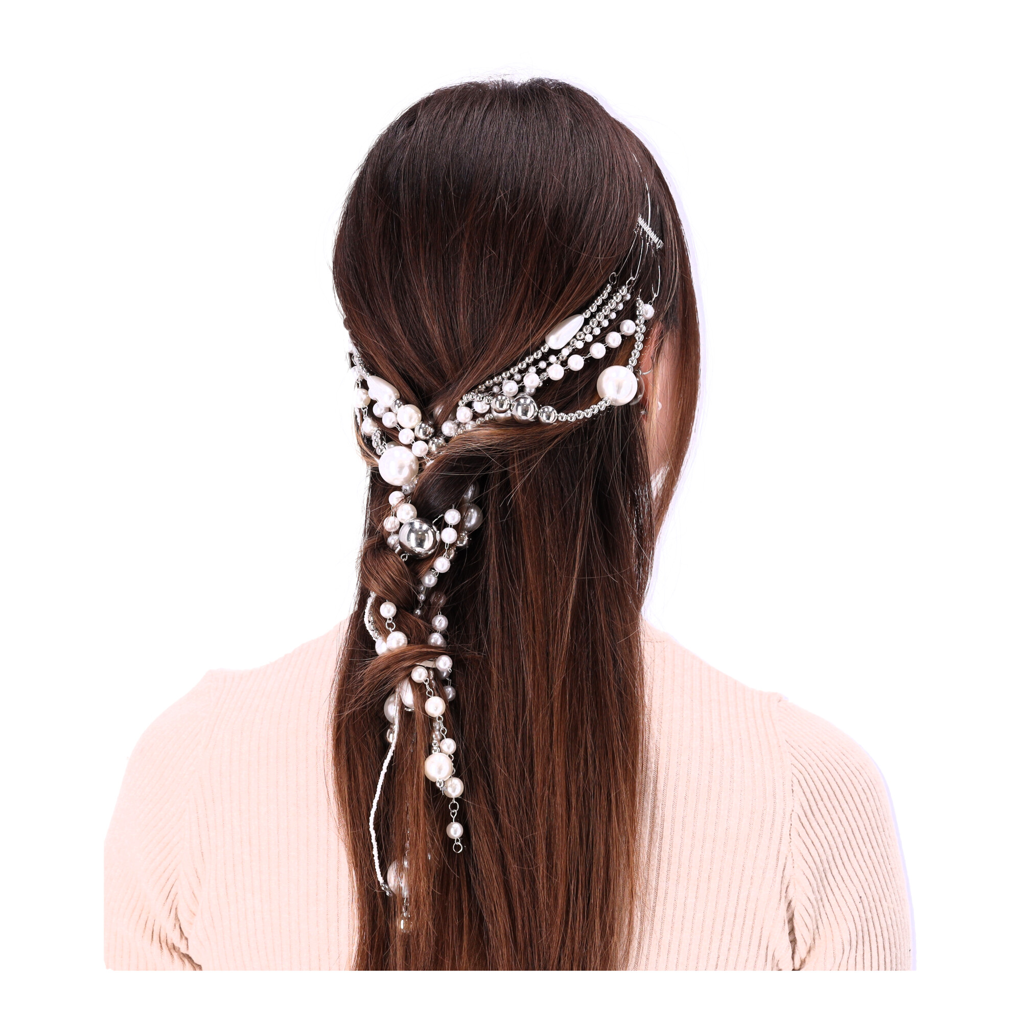 Dekoratives Haarband mit Perlen an Kette - Silber