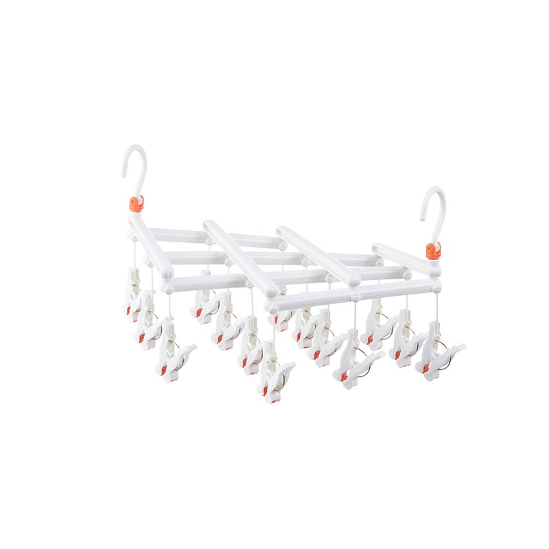 Practical Foldable Clothes Hanger with Clips, 14 Clips, White