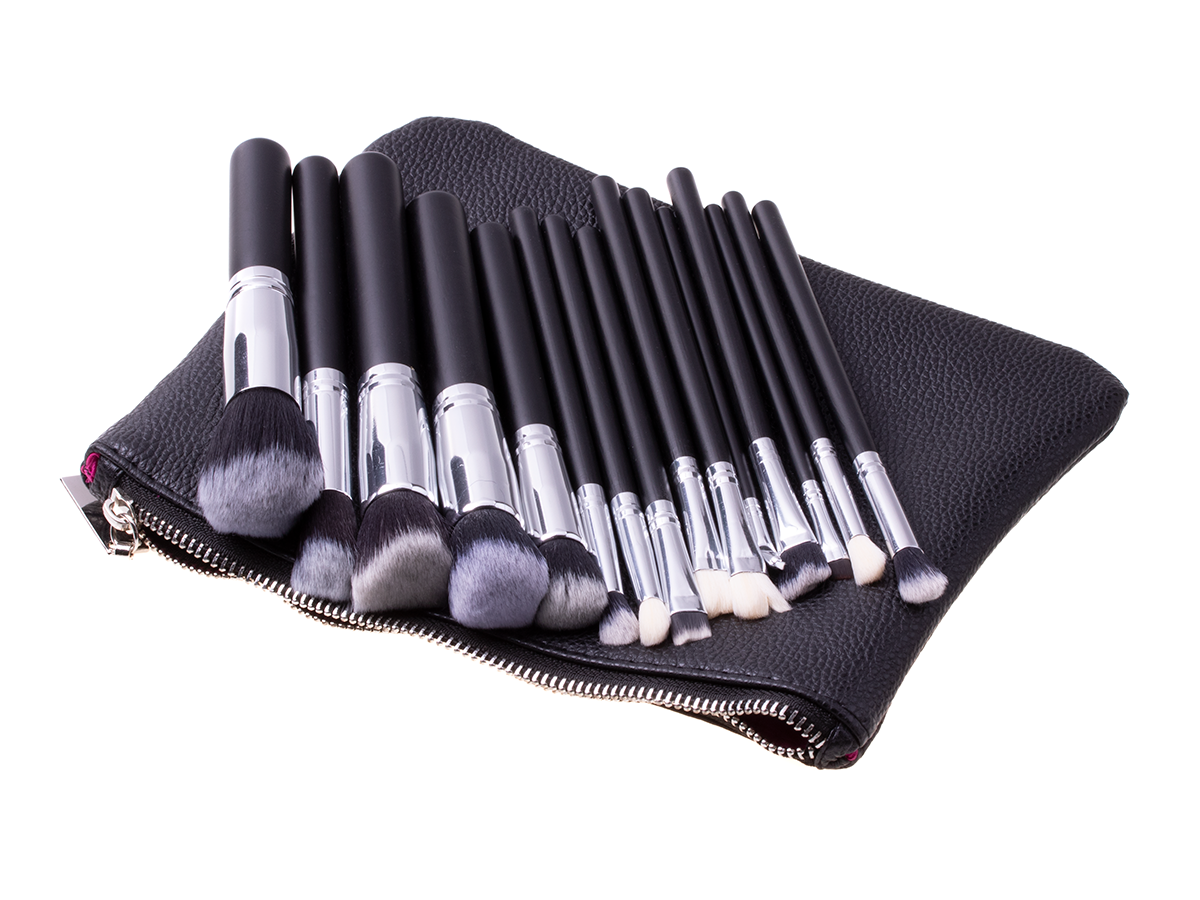 Make-up-Pinsel-Set 15 Stk + Etui - schwarz