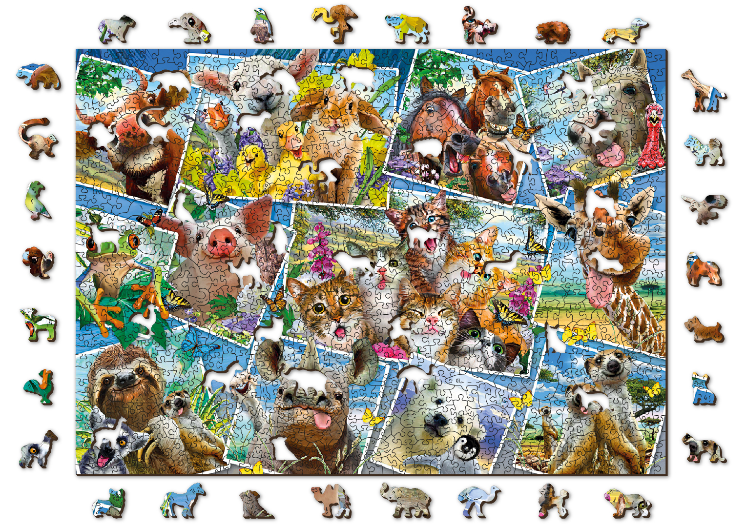 Holzpuzzle mit Figuren - Postkarten mit Tieren, 1010 Teile