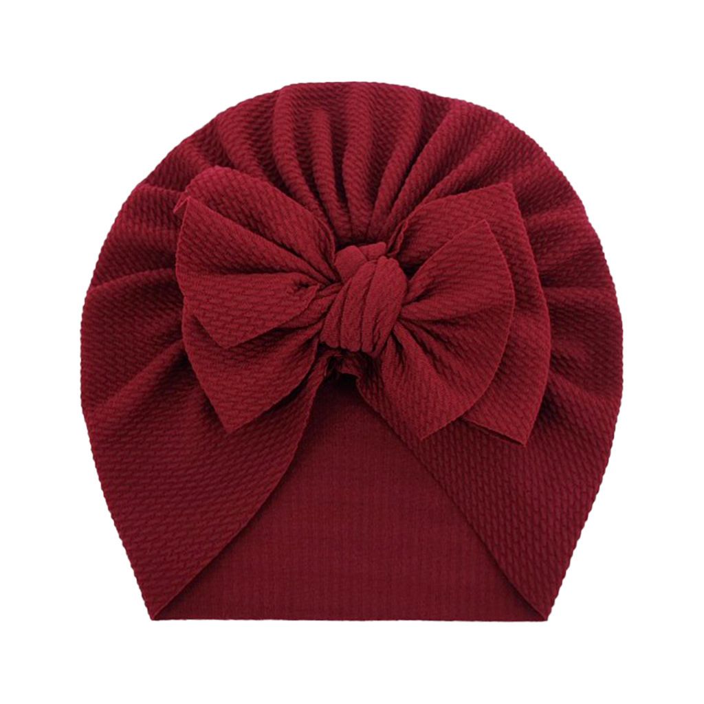 Baby-Turban mit Schleife, Mädchenmütze - weinrot