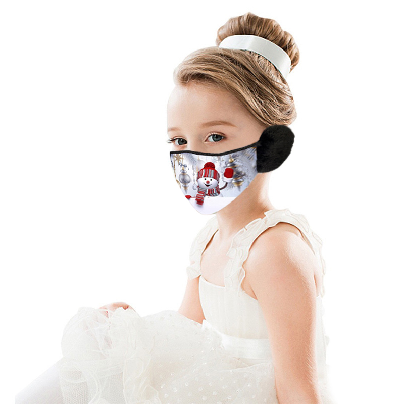 Kinder-Weihnachtsmaske / Gesichtsmaske mit Ohrenschützern - Schneemann