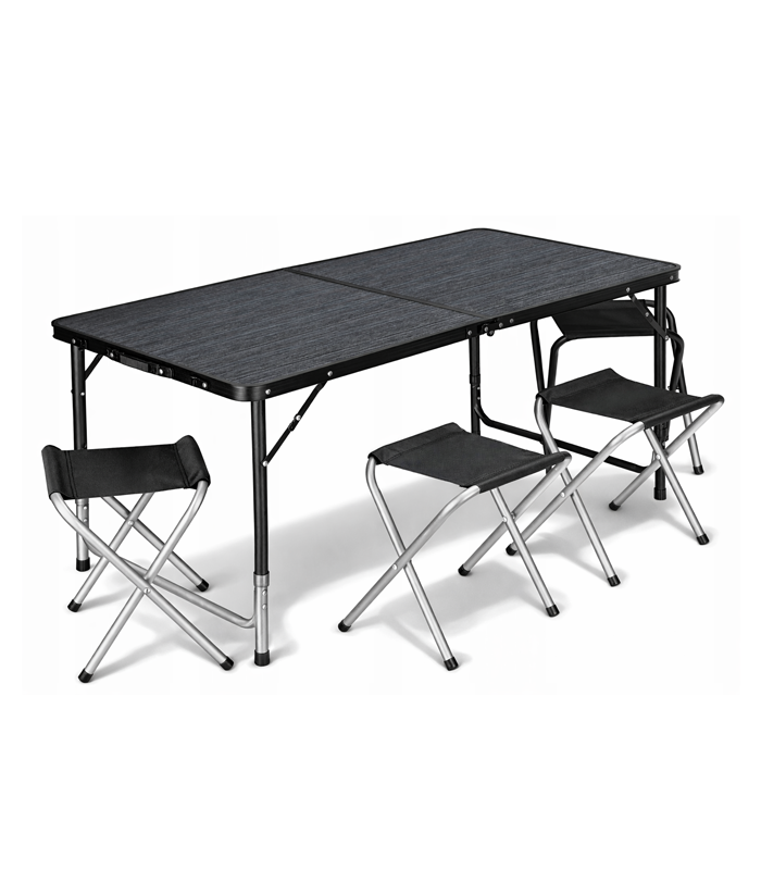 Klappbares Camping-Tisch-Set mit 4 Stühlen 5-in-1 Koffer-Stil – Garten- und Outdoor-Set, schwarz