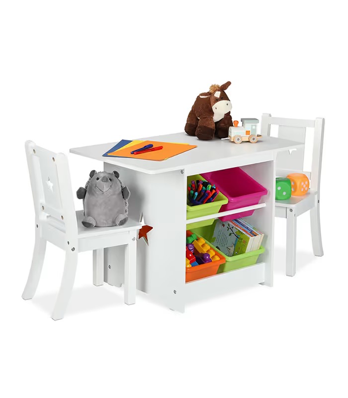Kindermöbel-Set: Tisch + 2 Stühle mit Aufbewahrungsorganizer