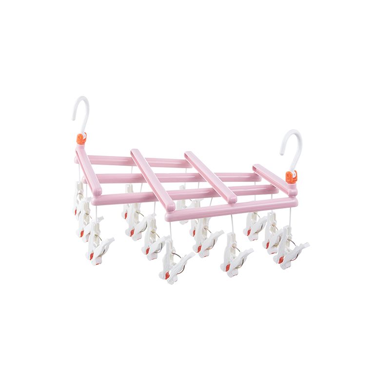 Practical Folding Clothes Hanger with Clips, 14 Clips, Pink