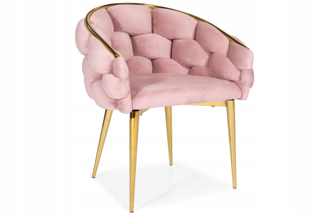 Balloon Velvet Stuhl, Pink – Gold Glamour Beine, Schalensitz, für Esszimmer/Wohnzimmer, 70 × 60 × 81 cm