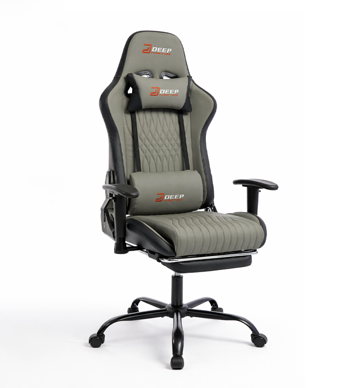 Ergonomischer grauer Gaming-Stuhl mit Fußstütze und Höhenverstellung – Gamer-Stuhl für Büro und Zimmer