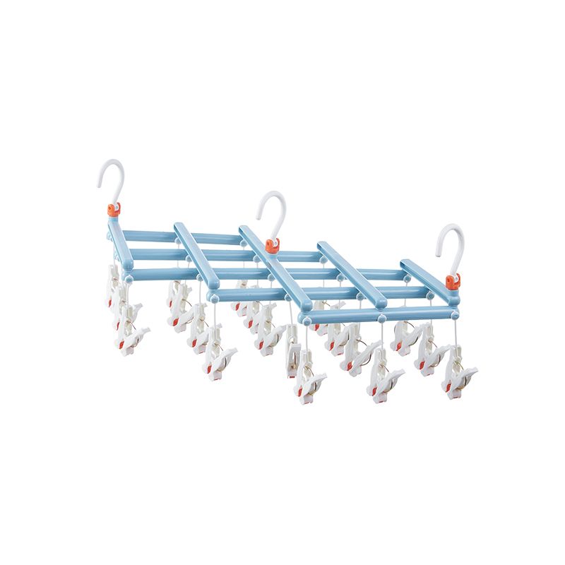 Practical Folding Clothes Hanger with Clips, 19 Clips, light blue