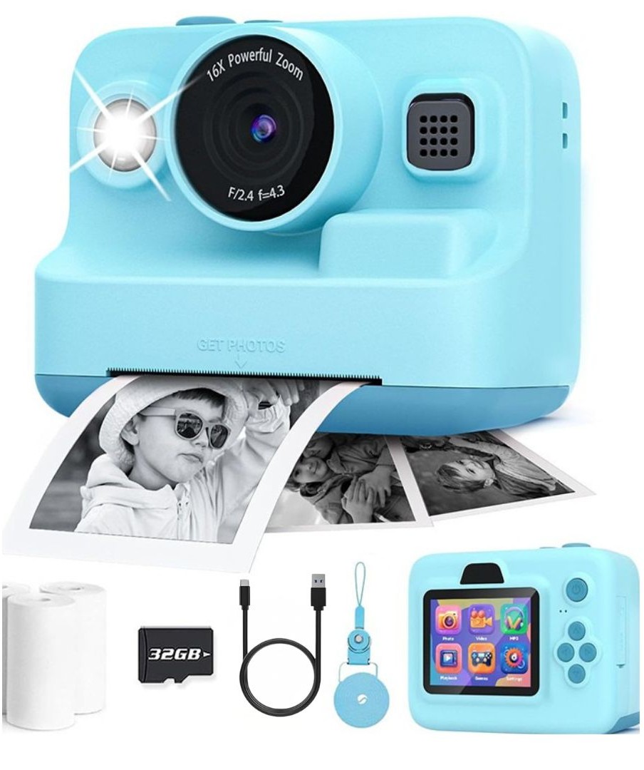 Sofortbildkamera mit Videodrucker, 3 Rollen, Pink