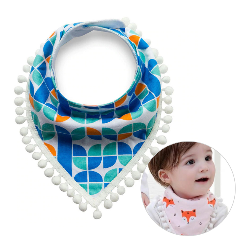 Babyschal mit Bommel - blau und grün