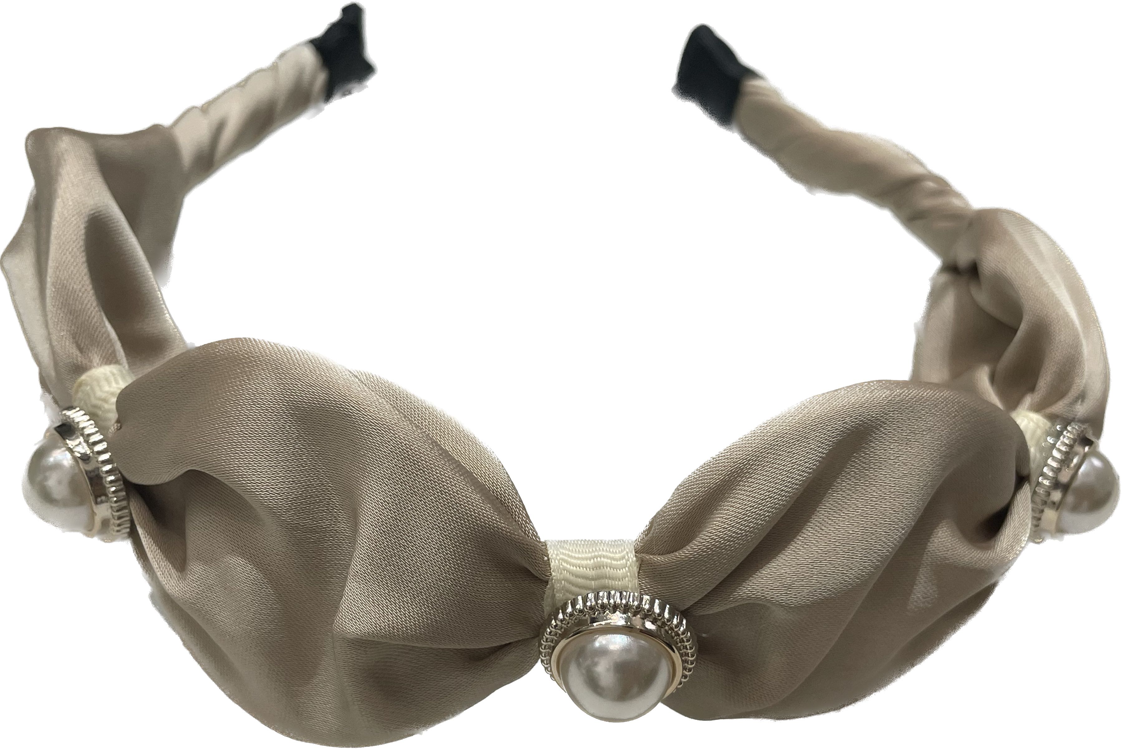 Angebundenes Haarband mit Falten und Perlen BLING - beige