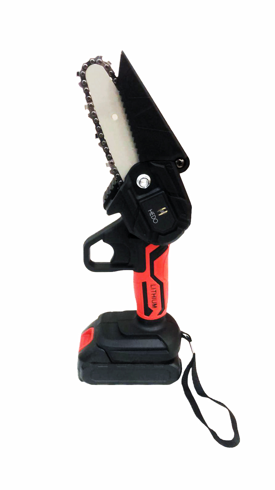 HEDO Akku-Mini-Kettensäge – Kompakt, Rot, 2 Batterien Inklusive
