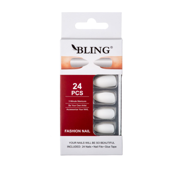 Künstliche Nägel, Tipsy BLING Fashion Nail - weiß, matt