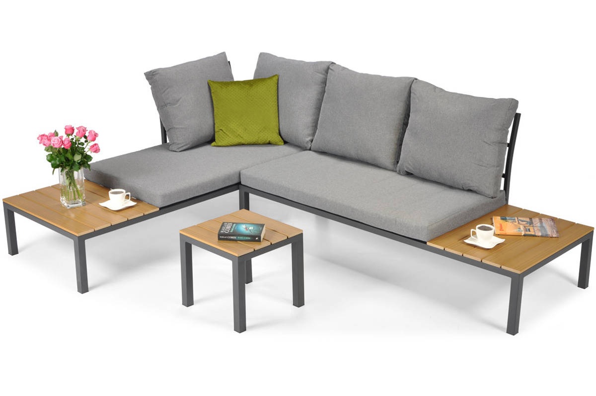 Gartenecksofa Möbelset für Terrasse 4 Personen Grau 254x184 cm