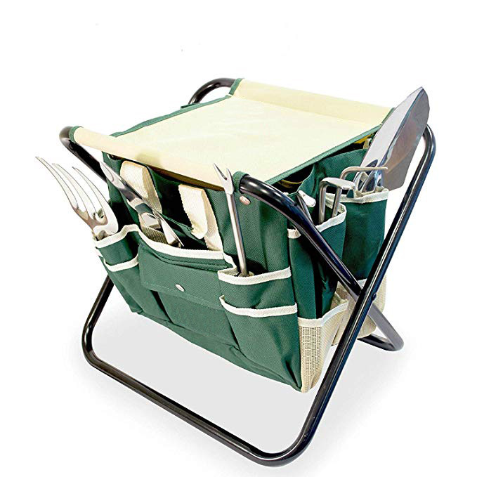 Gartenhocker mit Werkzeugtasche